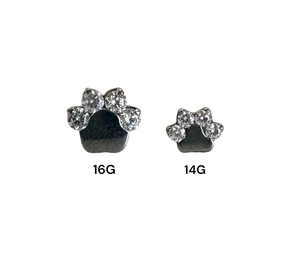 Accesorio gema c/ rosca ASTM F136 - Patita de perro con zircon blanco