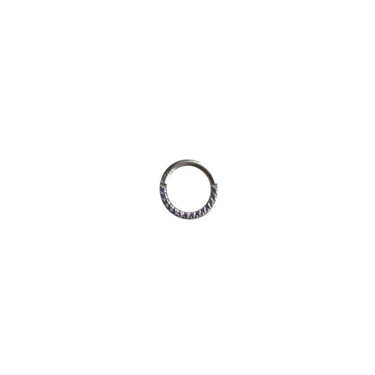 Argolla titanio ASTM F136 - Segment ring con línea de zirconias frontal morado