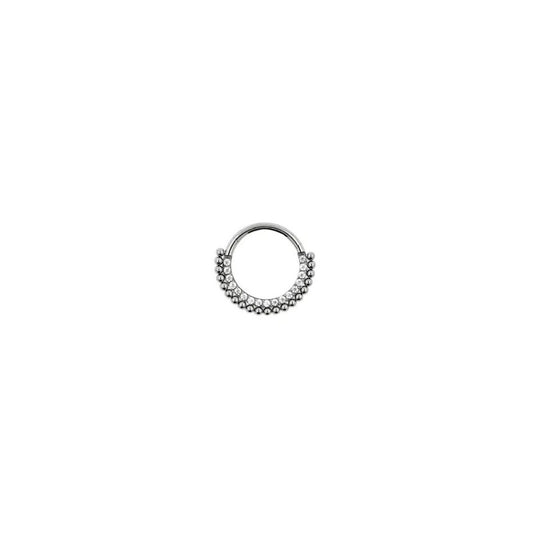 Argolla tutanio ASTM F136 - Segment ring con zirconias y bolitas al frente