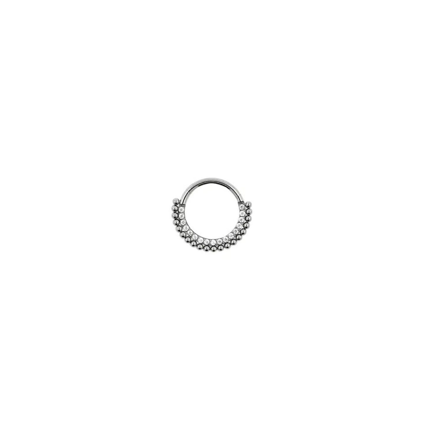 Argolla tutanio ASTM F136 - Segment ring con zirconias y bolitas al frente