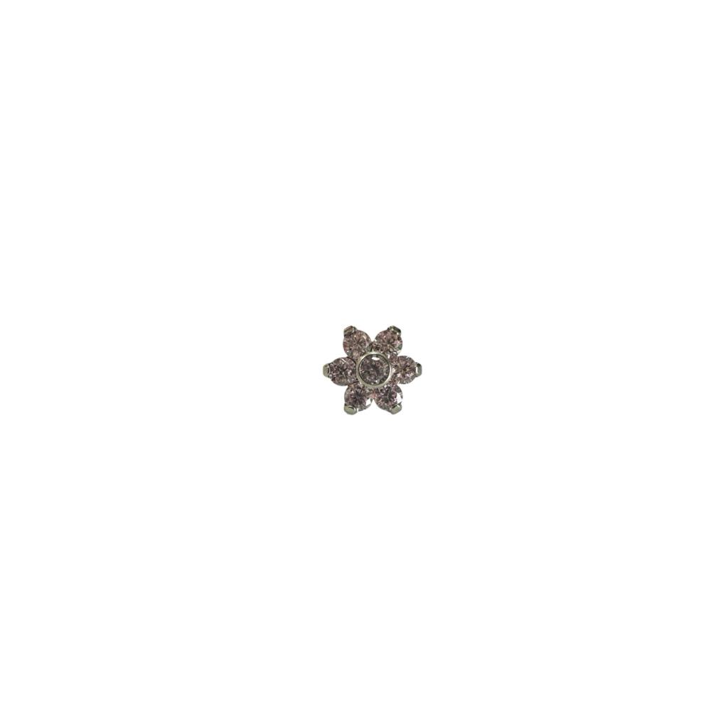 Accesorio c/ pin titanio ASTM F136 - Accesorio flor de 6 petalos zirconia rosa