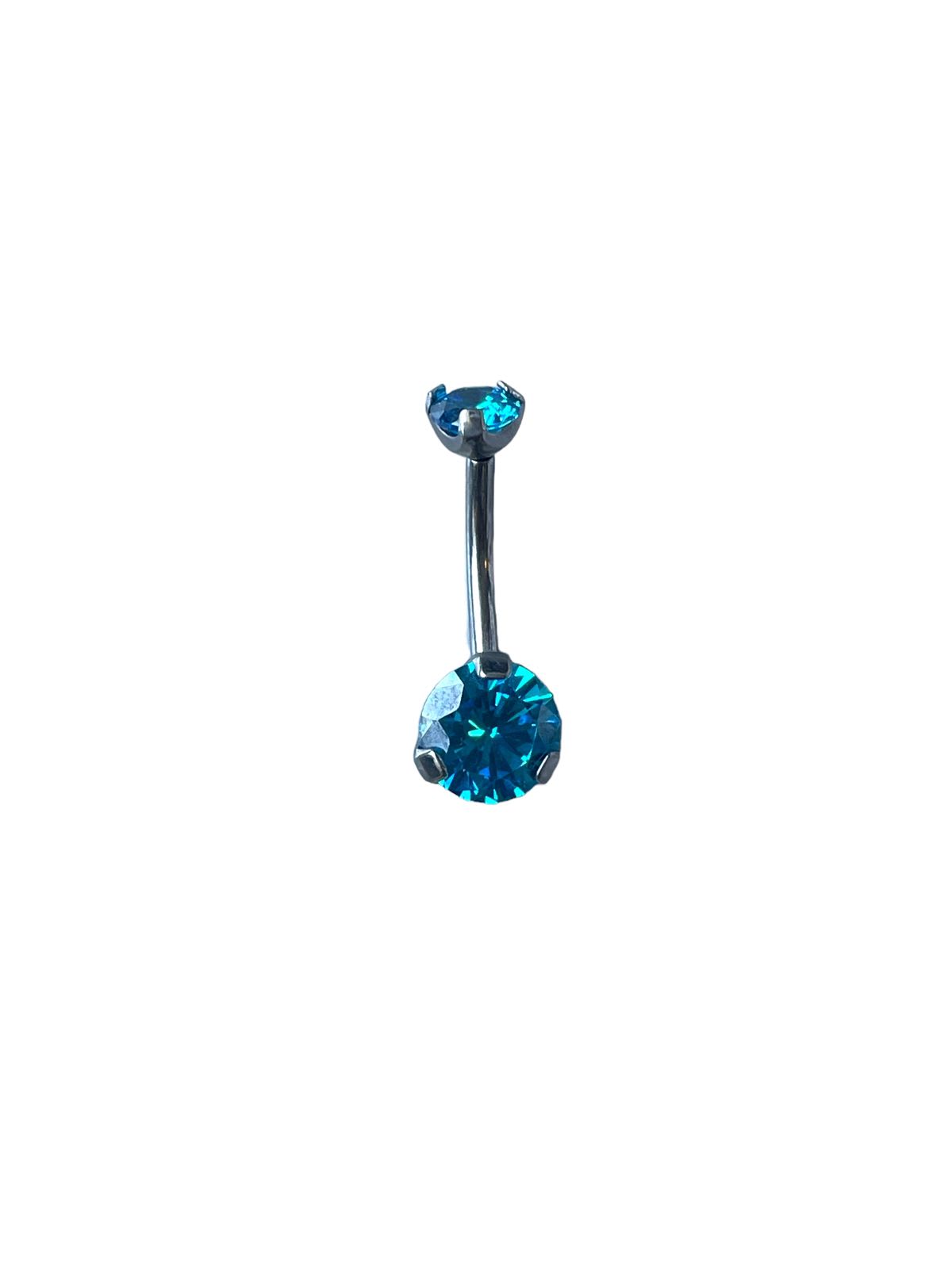 Ombligo titanio ASTM F136 - Banana ombligo prong set aqua blue