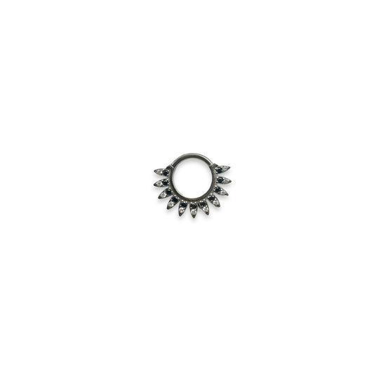 Argolla titanio ASTM F136 - Segment ring full marquises con zircones blancos y negros incrustados