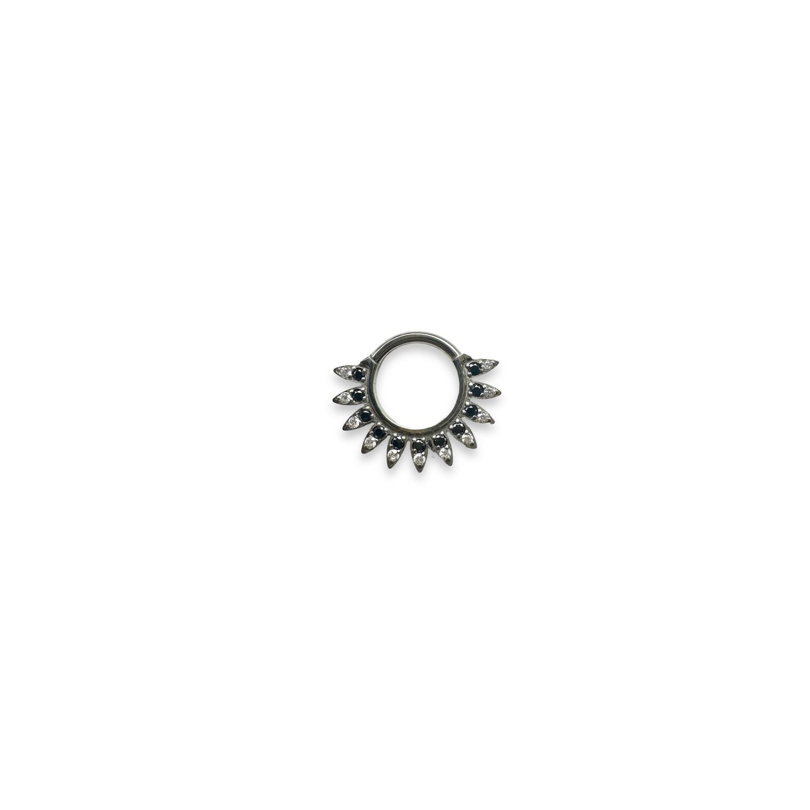 Argolla titanio ASTM F136 - Segment ring full marquises con zircones blancos y negros incrustados