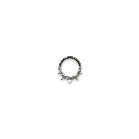 Argolla titanio ASTM F136 - Segment ring con 5 pétalos cristal blanco
