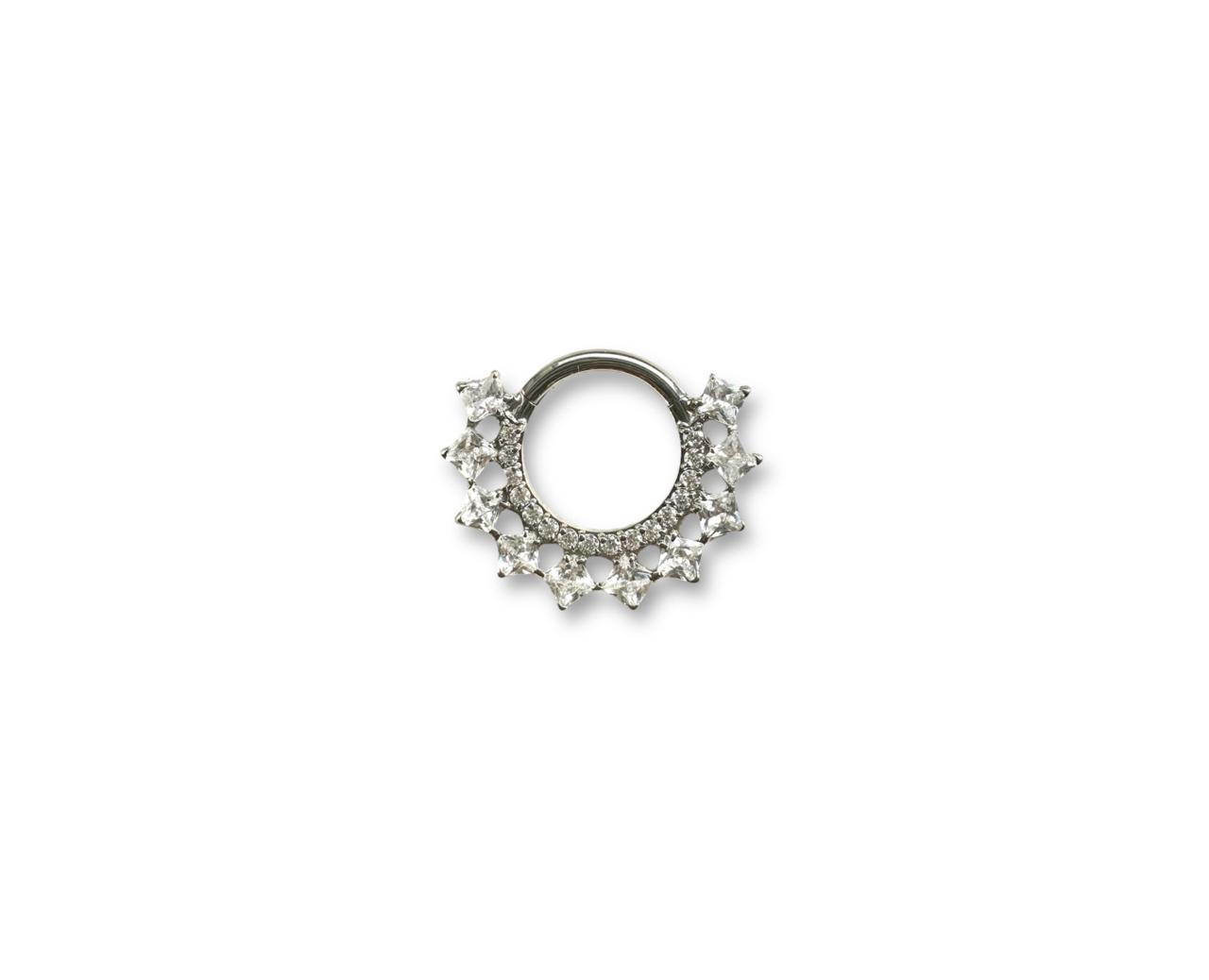 Argolla titanio ASTM F136 - Segment ring full cuadrados cristal blanco