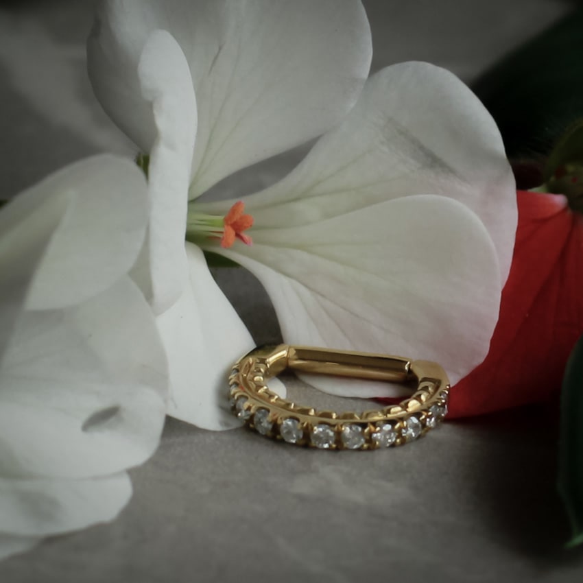 Argolla oro 18k - D-ring con diamantes blancos laterales oro 18k