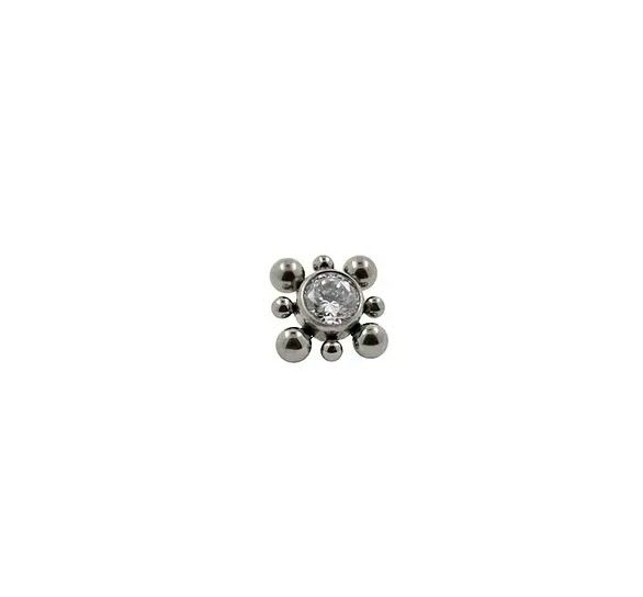 Accesorio gema y bolitas c/ rosca titanio ASTM F136 - Accesorio clúster 8 bolitas con gema blanco