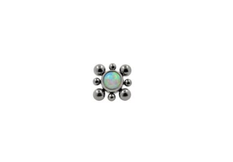 Accesorio gema y bolitas c/ rosca titanio ASTM F136 - Accesorio clúster 8 bolitas con gema opal white