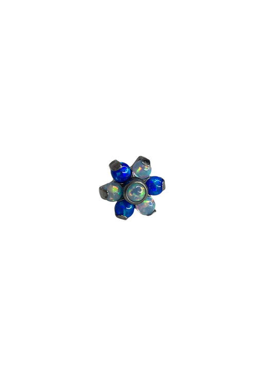 Accesorio flor c/ rosca titanio ASTM F136 - Accesorio flor de 6 pétalos opal snow y blue