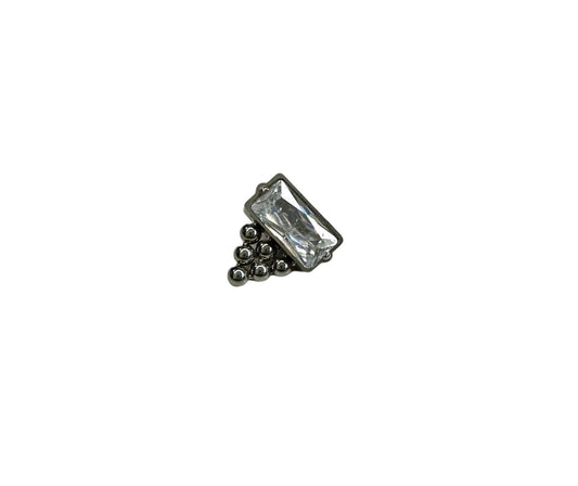 Accesorio gema y piramide c/ rosca titanio ASTM F136 - Accesorio zirconia rectangular con piramide de bolas cristal blanco