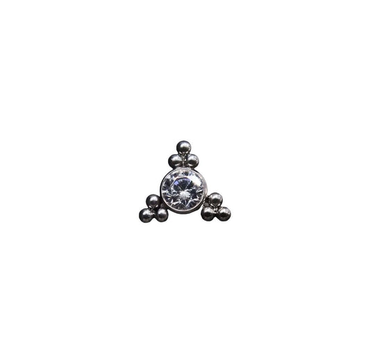 Accesorio gema y bolitas c/ rosca ASTM F136 -Accesorio zircon con triple piramide de bolas