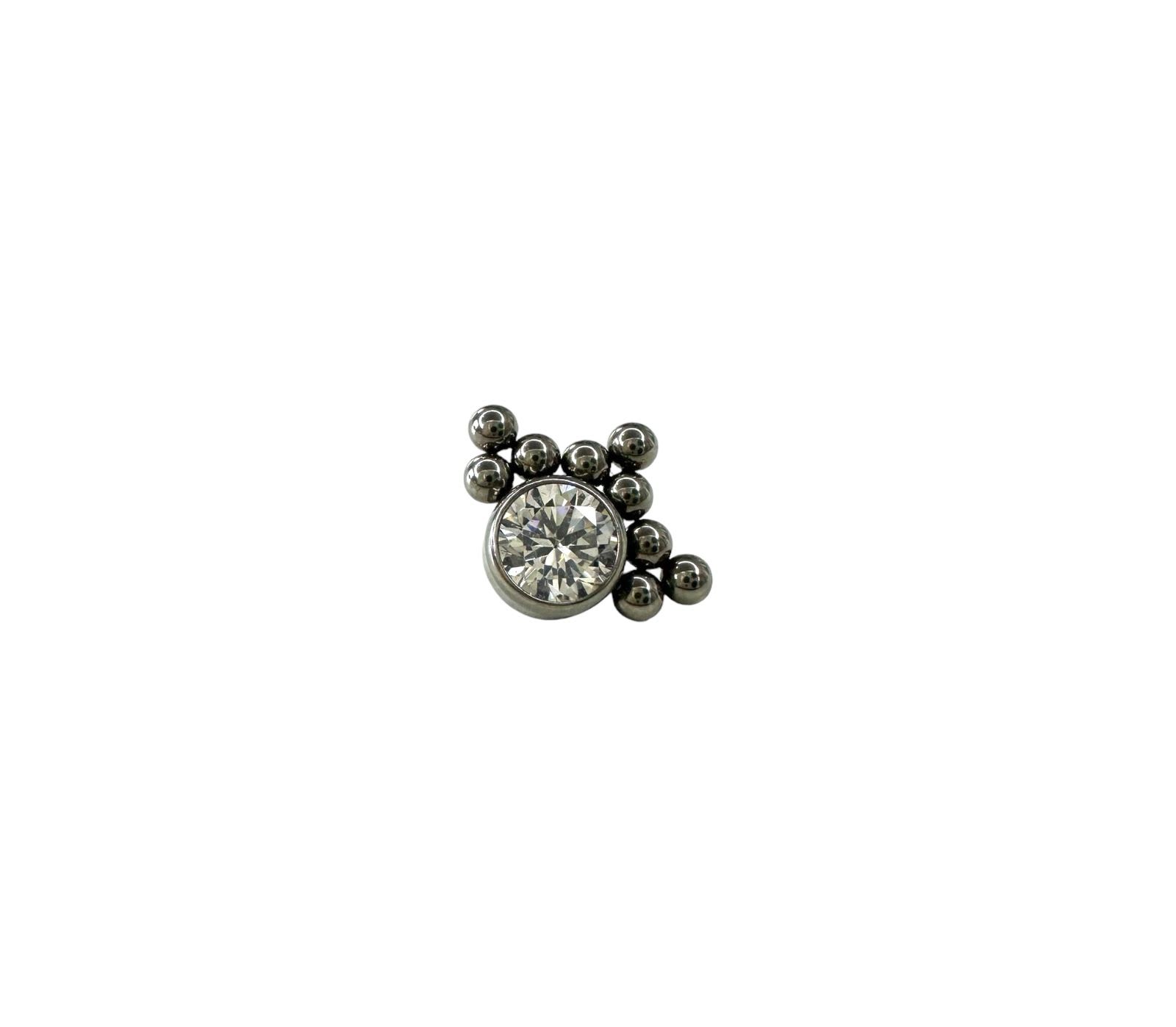 Accesorio gema y bolitas c/ rosca ASTM F136 - Accesorio zirconia blanco con triple pirámide de bolas en linea