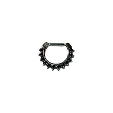 Argolla titanio ASTM F136 - D-ring con zircones negro