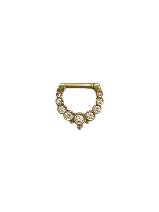 Argolla oro 18k - D-ring con 9 diamantes frontales blancos