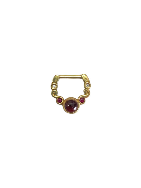 Argolla oro 18k - D-ring con Granate, rubí y diamantes blancos oro 18k
