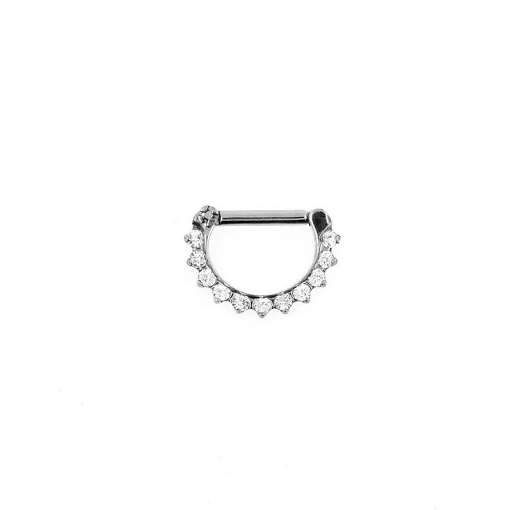 Argolla titanio ASTM F136 - D-ring con zircones blanco