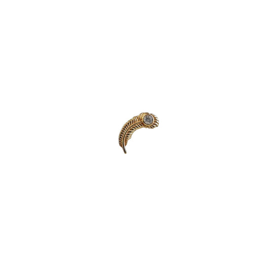 Accesorio c/ pin Oro 14k - Pluma pavo real zircon blanco oro 14k