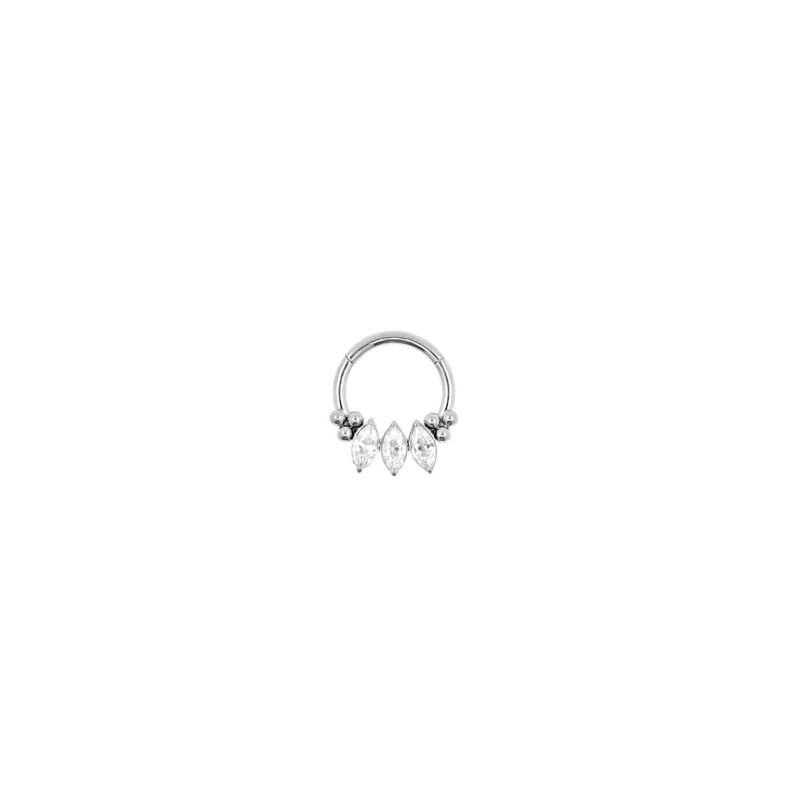 Argolla titanio ASTM F136 - Segment ring clicker con triple marquise y piramide bolitas