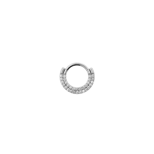 Argolla titanio ASTM F136 - Segment ring con doble línea de zirconias frontal apegada blanco