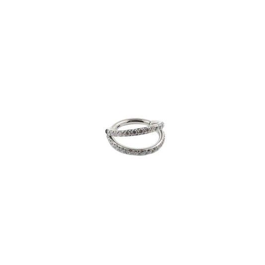 Argolla titanio ASTM F136 - Segment ring con doble línea de zirconias lateral en angulo blanco