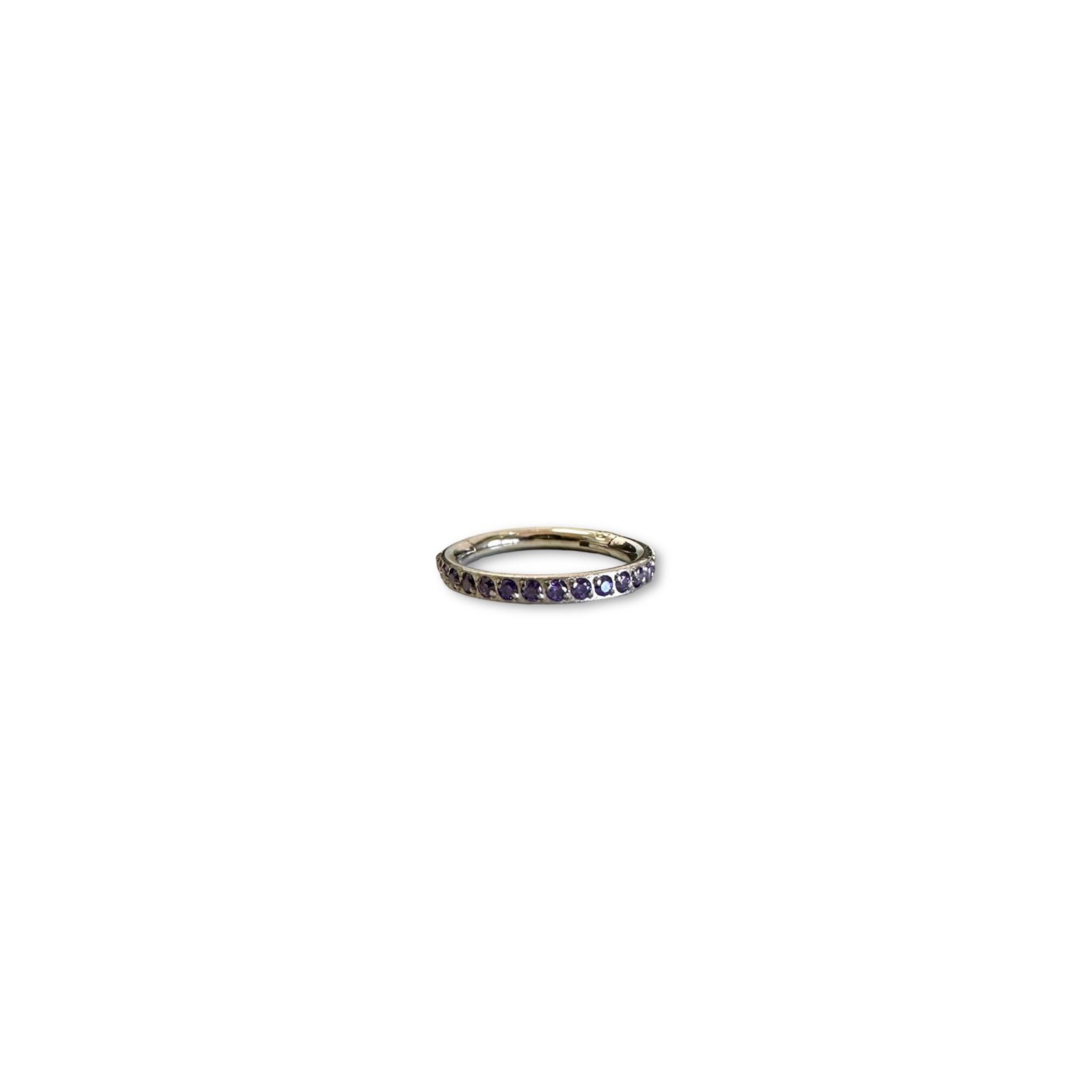 Argolla titanio ASTM F136 - Segment ring con línea de zirconias lateral morado