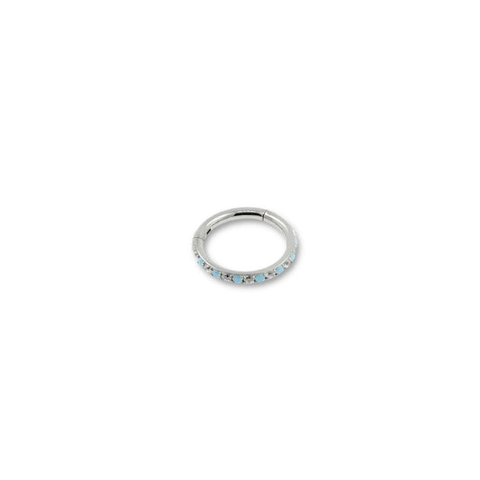 Argolla titanio ASTM F136 - Segment ring con línea de zirconias y turquesa lateral