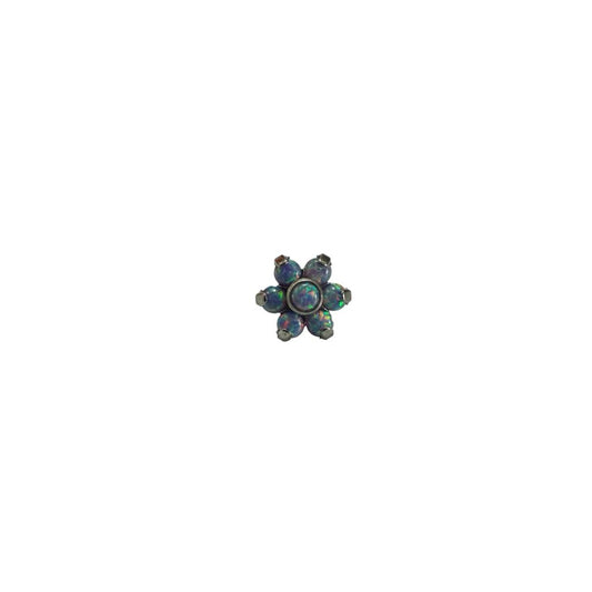Accesorio c/ pin titanio ASTM F136 - Accesorio flor de 6 pétalos opal tornasol