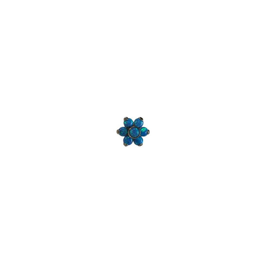 Accesorio c/ pin titanio ASTM F136 - Accesorio flor de 6 pétalos opal blue